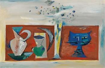 Still life with a blue cat's head by 
																			Ernst Paar