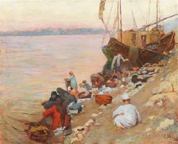 Washerwomen on the Bank of the Nile by 
																			Emil Uhl