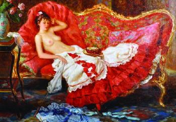 A Semi Naked Lady, Reclining on a Sofa by 
																			Vladislav Nagornov