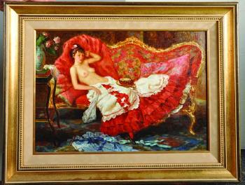 A Semi Naked Lady, Reclining on a Sofa by 
																			Vladislav Nagornov