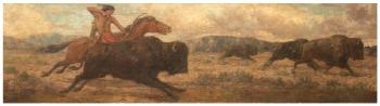 The Buffalo Hunt, Indian on horseback hunting buffalo by 
																			Detlef Sammann