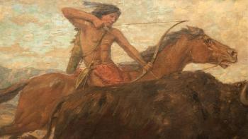 The Buffalo Hunt, Indian on horseback hunting buffalo by 
																			Detlef Sammann