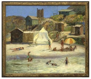 'Laguna Beach', figures at the beach, possibly Fish Canyon by 
																			Alfred J Dewey