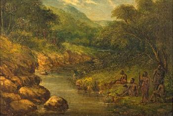 Hunters by a Stream by 
																	Frederick Timpson l'Ons
