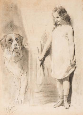 Young girl with Saint Bernard by 
																	Otto Eerelman
