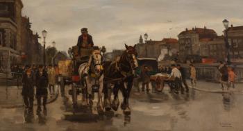 Loading cart in the bustle of the Leuvehaven in Rotterdam by 
																	Cornelis Noltee