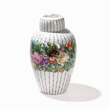 Lidded Vase with Floral Décor by 
																			Joseph Wackerle