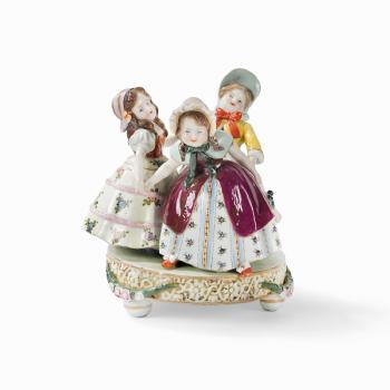 Porcelain Figure Group of 3 Dancing Girls by 
																			 Augarten Porcelain Manufactory