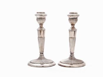 Pair of Sterling Silver Candlesticks by 
																			 Jakob Grimminger