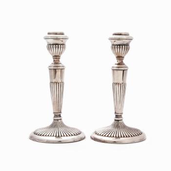 Pair of Sterling Silver Candlesticks by 
																			 Jakob Grimminger