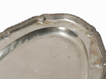Large Silver Platter with Chiseled Décor by 
																			 H J Wilm
