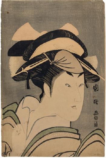 Portrait en buste de l'acteur Iwai Hanshirô regardant vers la gauche by 
																	Utagawa Kunimasa