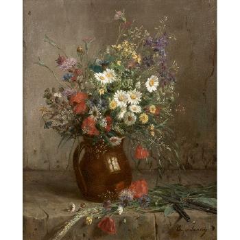 Bouquet de fleurs sur un entablement by 
																	Eugenie Marie Salanson