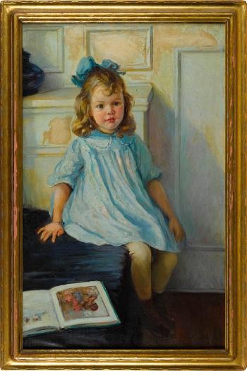 Portrait of a young girl in a blue dress by 
																			Anna Milo Upjohn