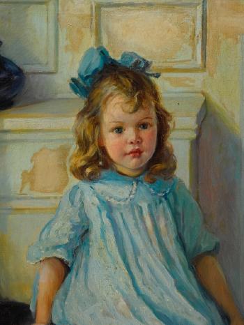 Portrait of a young girl in a blue dress by 
																			Anna Milo Upjohn
