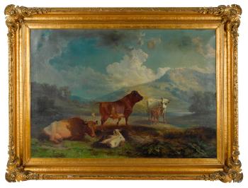 Landscape with cows by 
																			Francis Daniel Devlan