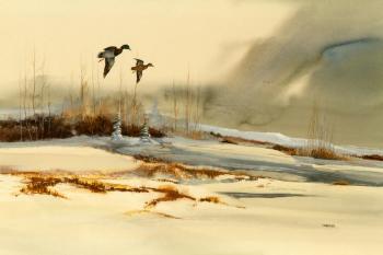 Mallards in flight by 
																			Tom Sander