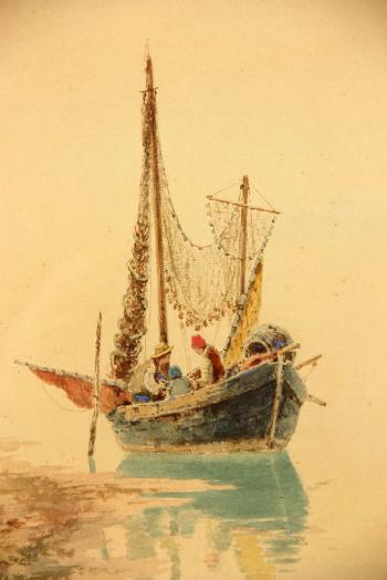 Fishermen in boat by 
																			Pietro Galter