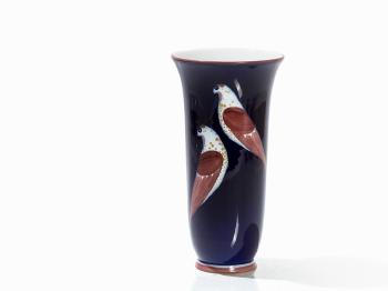 A Cobalt Blue Grounded Vase with Doves by 
																			Siegmund Schutz