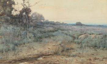 Landscape with distant farm by 
																	Walter C Hartson