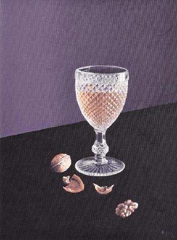 Still life - Glass and nuts by 
																			Virgilio Raposo