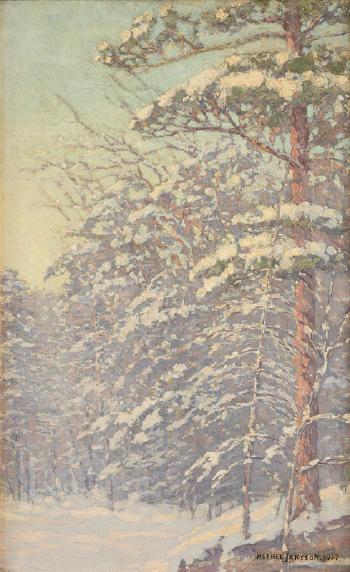 Snow Laden Pines, atmospheric view of snow-covered pine trees by 
																			Alfred Jansson