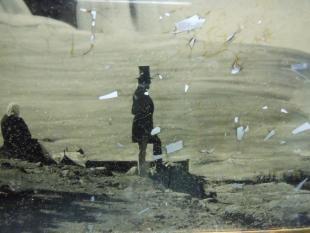 A Man and Woman Viewing Niagara Falls, Taken from the Prospect Point Pavilion by 
																			Platt D Babbitt