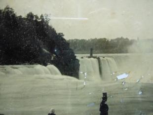 A Man and Woman Viewing Niagara Falls, Taken from the Prospect Point Pavilion by 
																			Platt D Babbitt