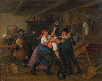 A tavern brawl by 
																	Johann Michael Neder