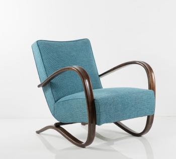 Two H 269 armchairs by 
																			Jindrich Halabala
