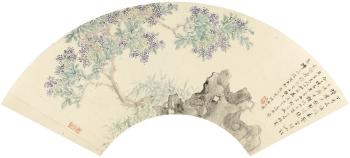 Lilac and bamboo by the rock by 
																	 Zhang Peidun