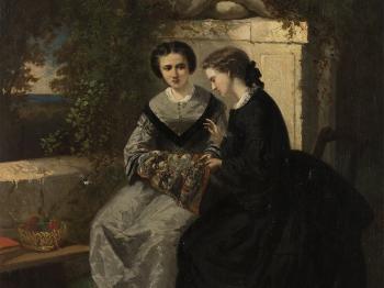 Women Embroidering in the Park by 
																			Louis Taymans