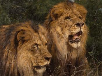 Two Lions by 
																			Geza Vastagh