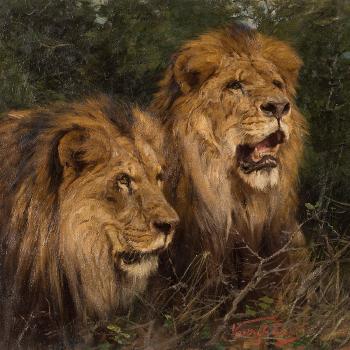 Two Lions by 
																			Geza Vastagh