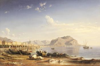 Fishing boats on a Mediterranean shore by 
																	Etienne Raffort