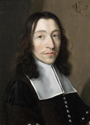 Portrait of Pierre Piccand, bust-length, in black costume with a white lawn by 
																	Adriaen Backer