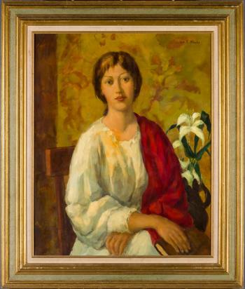 Woman with flowers by 
																			Ivan G Olinsky