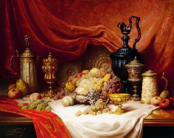 Still-life with fruits and cups by 
																	John Friedlinger
