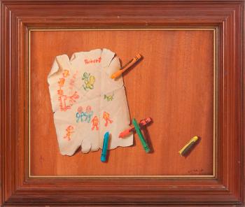 Trompe l'oeil of crayons and a doodle by 
																			Gayle B Tate