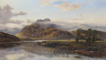Harvest scene in a river landscape by 
																	John C Syer