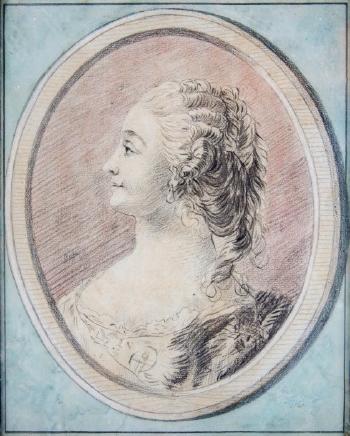 Portrait en tondo de Catherine la Grande by 
																			Jean Louis de Veilly