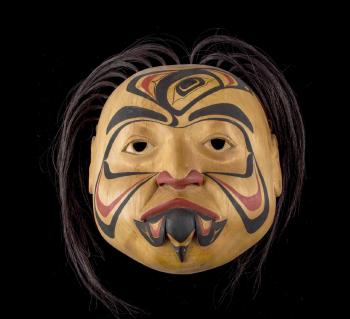 Alder mask decorated with raven and hummingbird by 
																	Glen Rabena