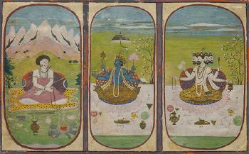 Shiva, Vishnu and Brahma by 
																	 Pahari School
