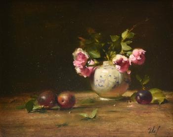 Tea roses and plums by 
																			David Leffel