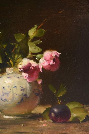 Tea roses and plums by 
																			David Leffel