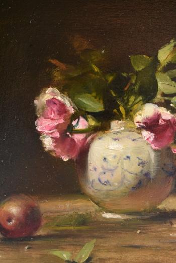 Tea roses and plums by 
																			David Leffel