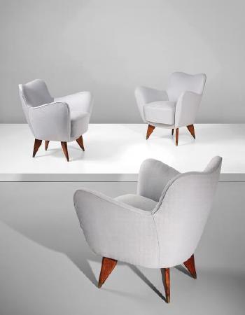 Three 'Perla' armchairs by 
																	 ISA Bergamo