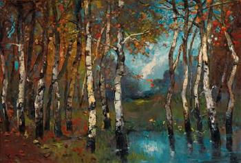 Birch Wood in Autumn by 
																			Jeno Kasznar