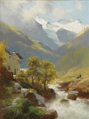 Mountain Landscape with Glacier in the background by 
																			Leopold Heinrich Voscher