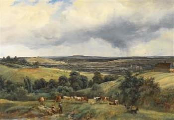 Open Landscape with Herd of Animals by 
																			Andre Jolivard